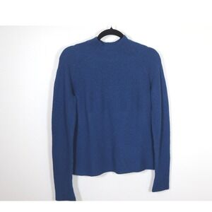 Vince Sweater Medium Blue 100% Cashmere Mock Neck Ribbed‎ Knit Pullover